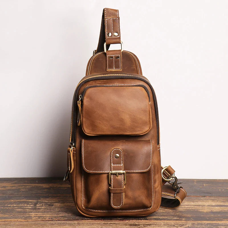 Premium Genuine Leather Messenger Bag for Outdoor Sports and Activities