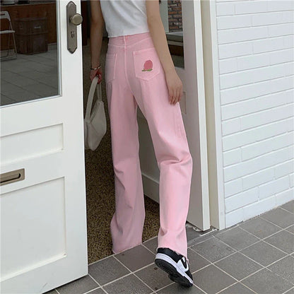 Premium cotton denim high-waist wide-leg trousers in a flattering, figure-hugging silhouette