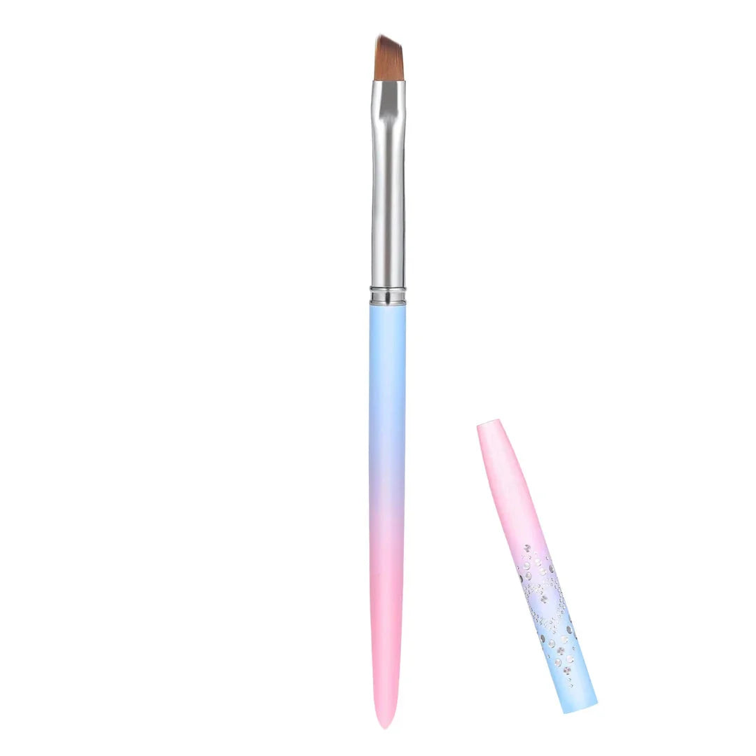 Premium nylon nail art brushes with round and angled heads for precise painting and clean-up