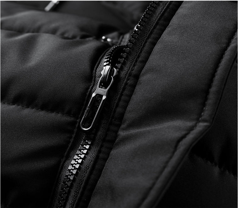 Warm and versatile fleece-lined cotton jacket for men in various classic colours, featuring a detachable hood for added protection against the elements.