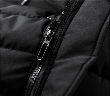 Warm and versatile fleece-lined cotton jacket for men in various classic colours, featuring a detachable hood for added protection against the elements.