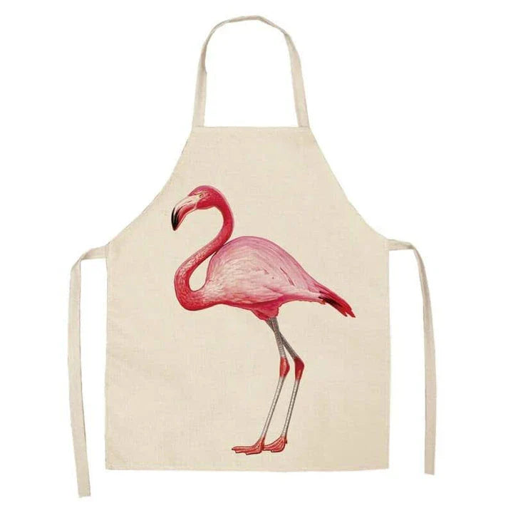 Flamingo Print Apron with Adjustable Neck Strap and Waist Ties, Made of Cotton and Linen Blend