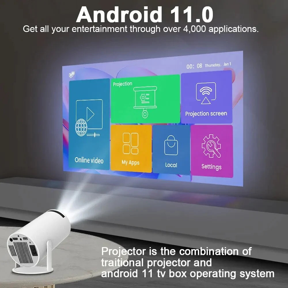 Cinematic 4K Android Projector with advanced features for immersive home entertainment