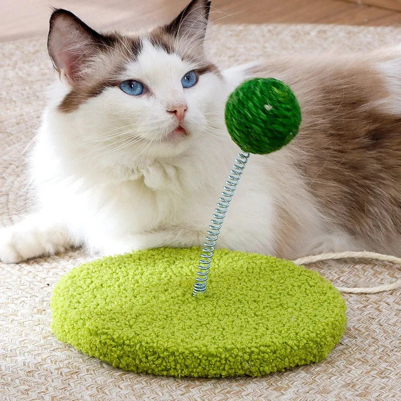 Premium cat scratch board with sisal material and interactive ball toy for feline entertainment and furniture protection