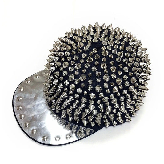 Punk-inspired street hat with pointed metal rivets in various colour combinations, featuring an adjustable and breathable design for versatile wear