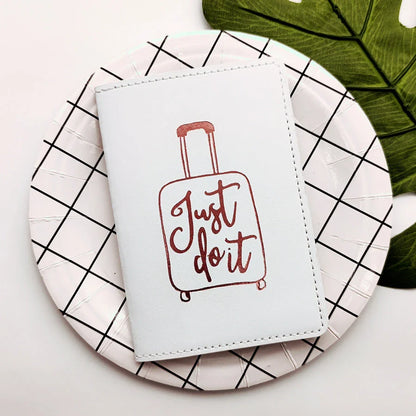 Premium PU leather passport cover in rose gold colour with subtle letter pattern, designed for stylish and organised travel