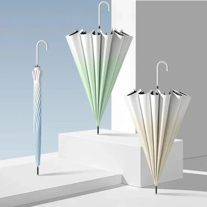 Gradient sun umbrella with durable fiberglass and aluminium construction, providing excellent UV protection and wind resistance for British weather