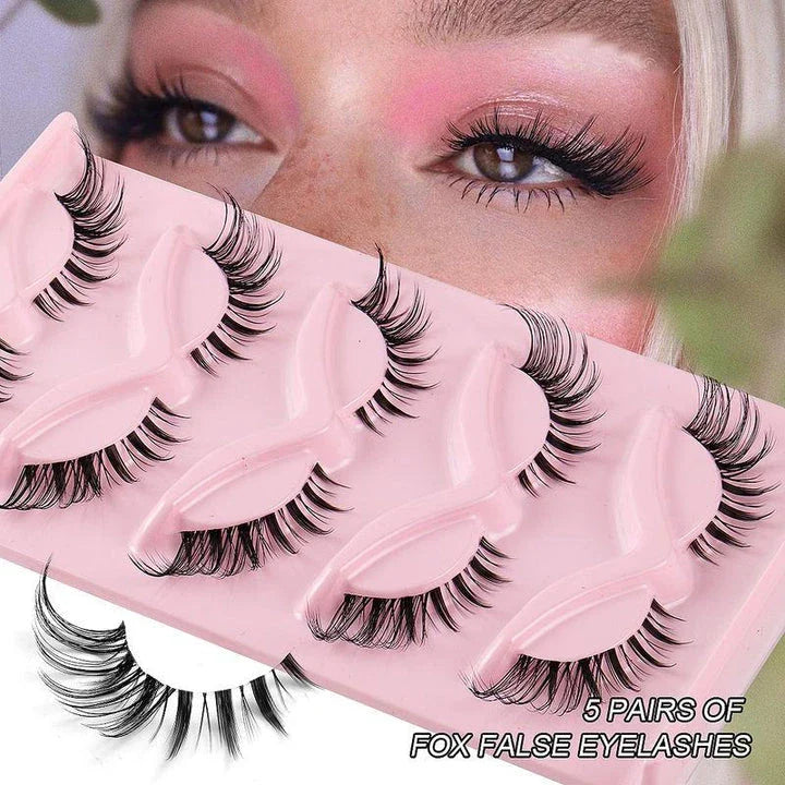 Pair of 3D cat eye and fox eye false eyelashes made from high-quality synthetic fibres for a natural, voluminous look