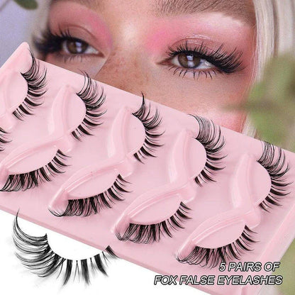 Pair of 3D cat eye and fox eye false eyelashes made from high-quality synthetic fibres for a natural, voluminous look