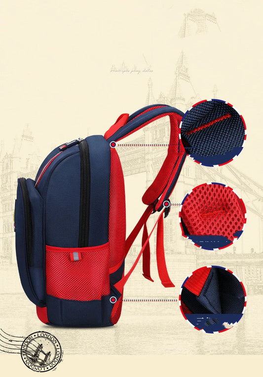 Durable and breathable children's backpack with Oxford cloth construction, spacious 20-35L capacity, and innovative load-reducing technology