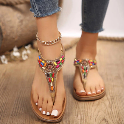 Elegant crystal-embellished bohemian-style sandals in a range of sizes, perfect for summer wear