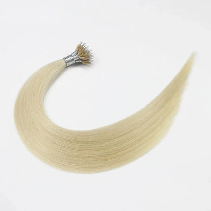 Premium Keratin U-Tip Hair Extensions in Cold Blonde, providing natural-looking length and volume