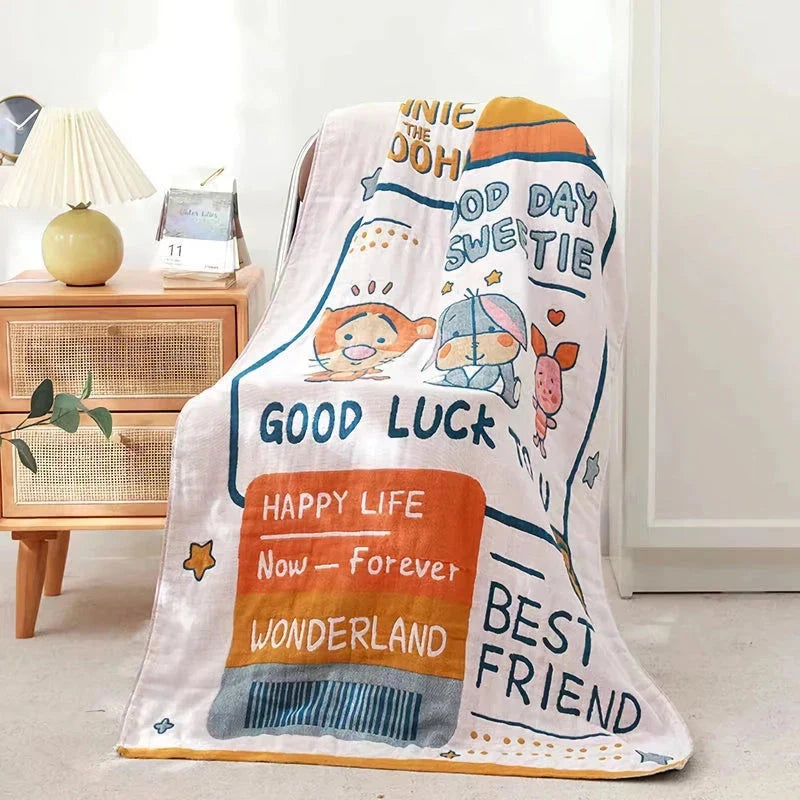 Luxuriously soft and quick-drying cartoon bath towel with 5-layer gauze cotton construction