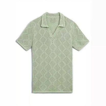 Premium quality men's knitted summer shirt in green, navy, and beige colours with a classic pullover design