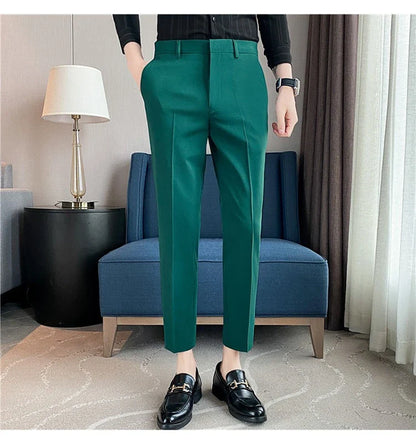 Premium men's suit trousers in a variety of colours, featuring a subtle textured drape and exceptional stretch for all-day comfort and style.