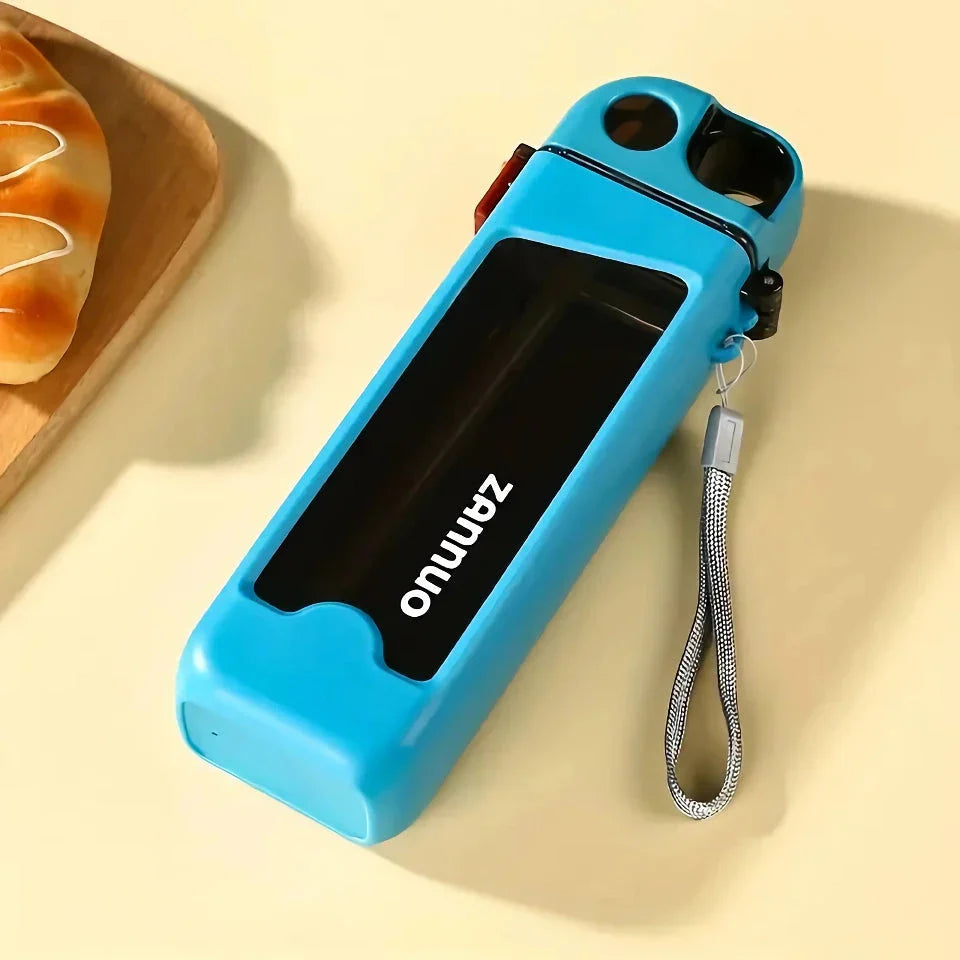 Stylish and leak-proof 350ml plastic sports water bottle with lockable lid and measurement markings