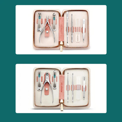 Luxurious 7-in-1 Manicure and Pedicure Set with Medical-Grade Stainless Steel Tools and Stylish Leather Case