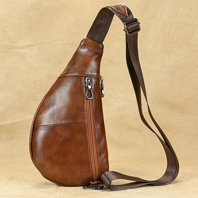 Premium genuine leather chest bag with vintage European and American design elements, perfect for the modern British gentleman.