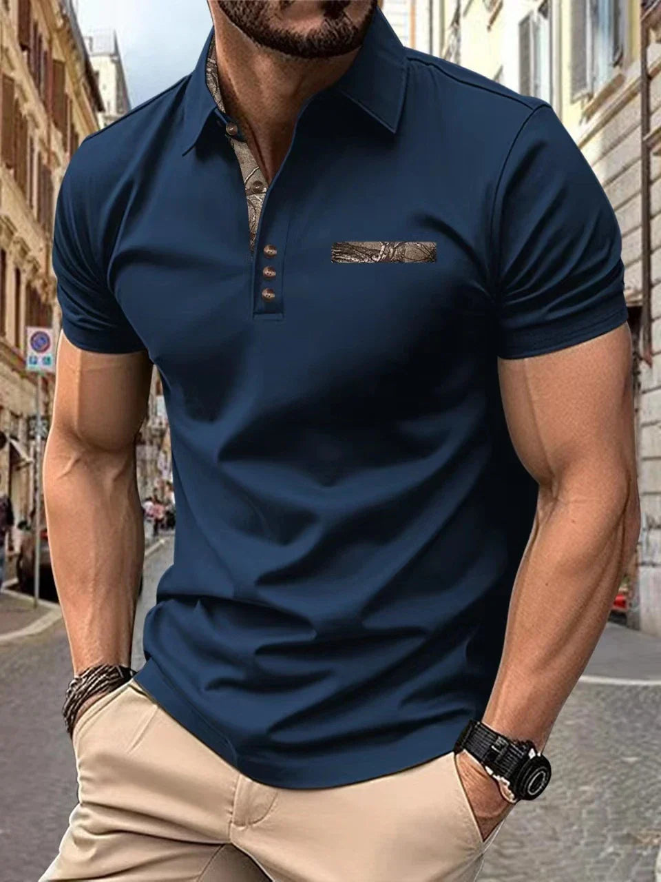 Premium short-sleeve sports shirt for men, featuring a button-down design and breathable, durable polyester fabric