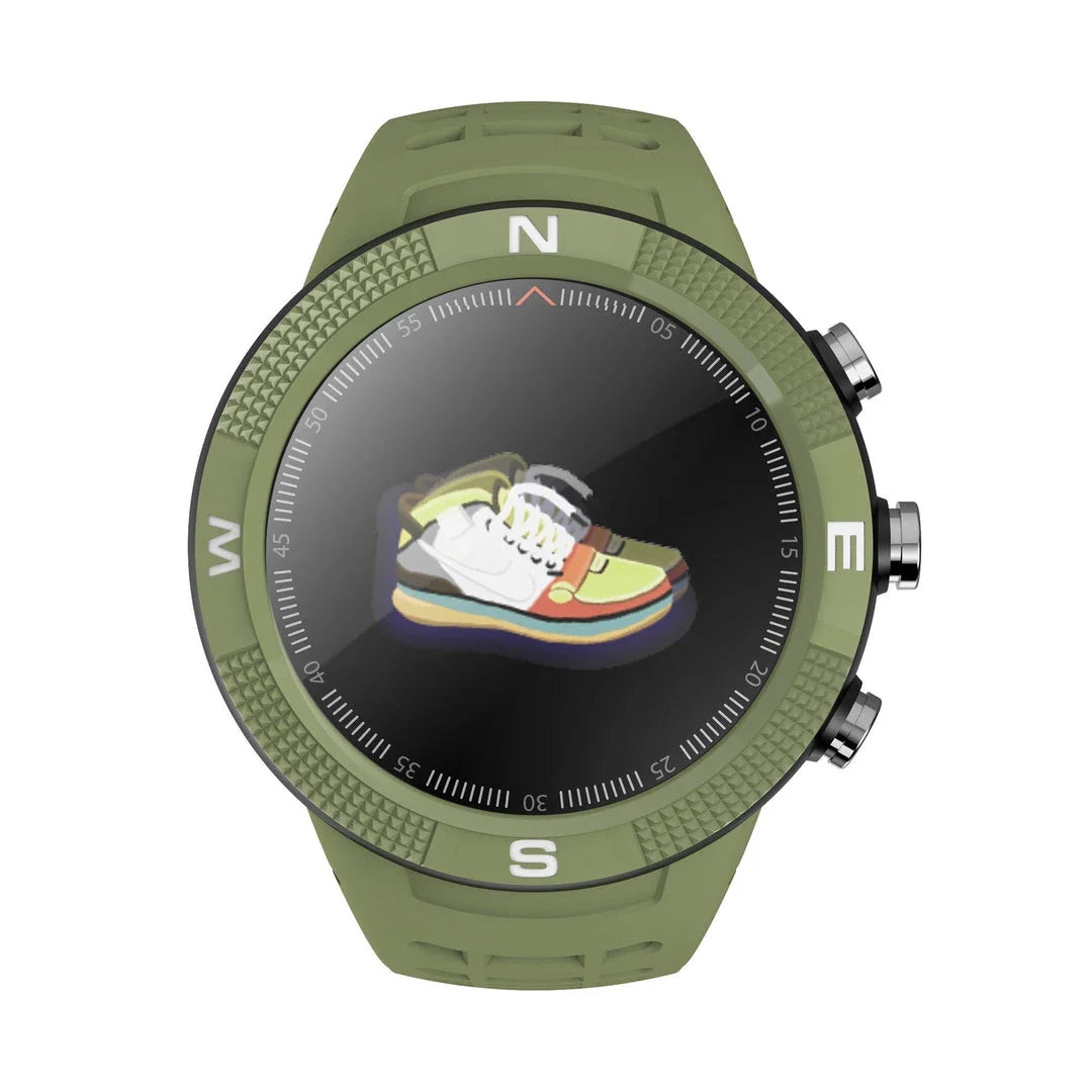 F18 Smart Watch with OLED display, silicone wristband, and comprehensive health tracking features