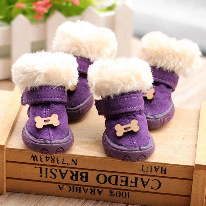 Premium winter dog boots with waterproof outer shell and fleece lining, available in a range of stylish colours