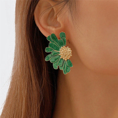 Vibrant, multi-coloured floral petal stud earrings with a blend of bohemian and modern influences