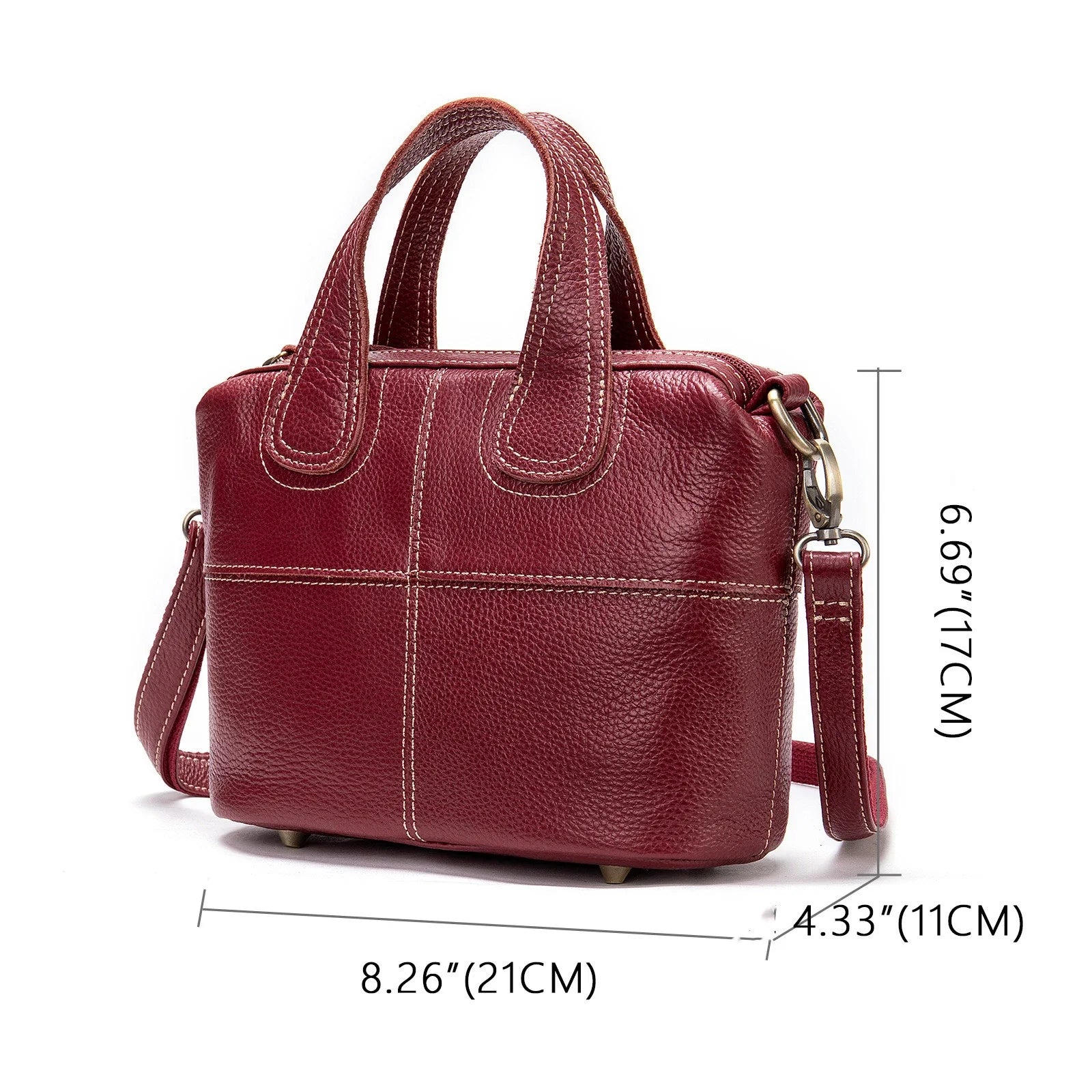 Premium leather shoulder bag for women in red, blue, and black colours with spacious interior and comfortable strap