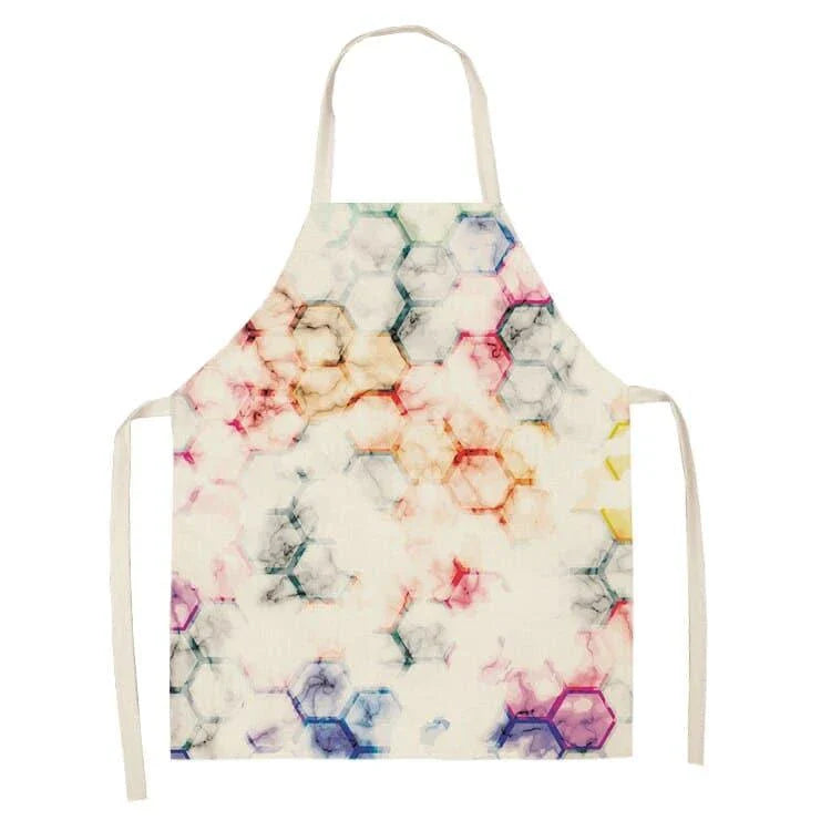 Geometric printed kitchen apron in a stylish design for discerning home chefs in the UK