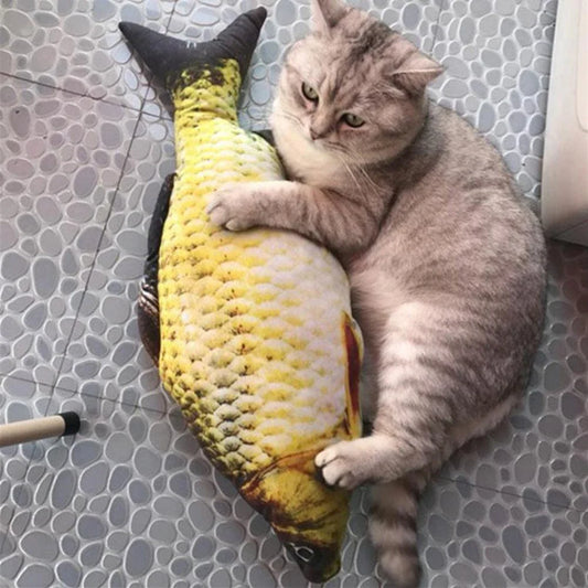 Charming fish-shaped pet toy with plush construction and catnip scent, perfect for active playtime and snuggling with cats and small dogs.