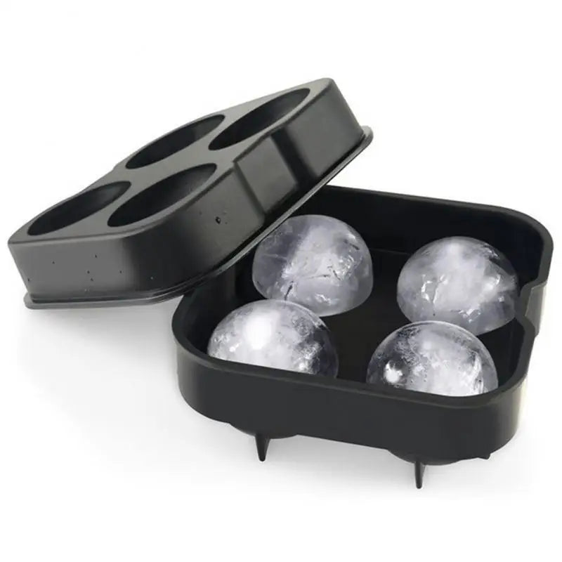 Premium Large Ice Ball Maker in Black, Producing Four 4.5 cm Ice Balls, Ideal for Cocktails and Beverages
