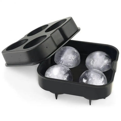 Premium Large Ice Ball Maker in Black, Producing Four 4.5 cm Ice Balls, Ideal for Cocktails and Beverages