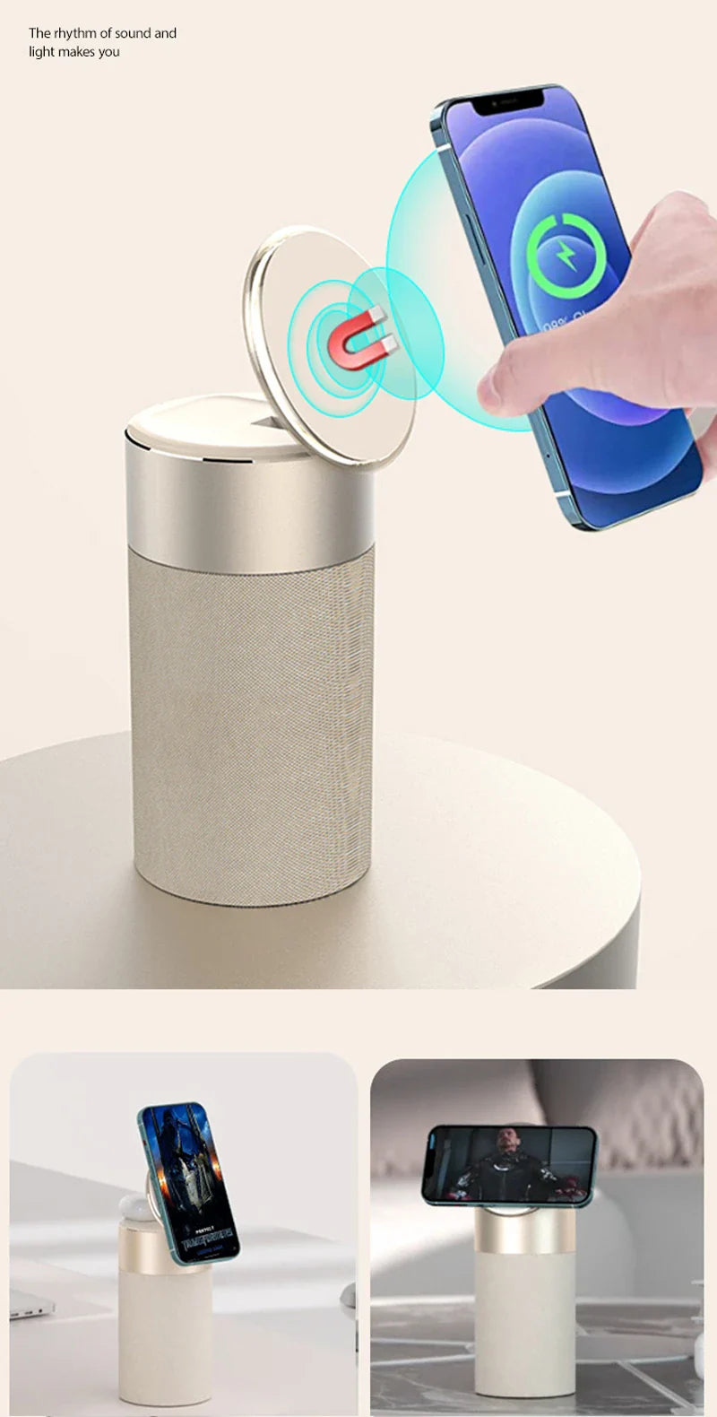 Premium 3-in-1 Wireless Charging Hub with Bluetooth Speaker and Touch Lamp for Home and Office Use