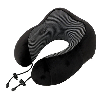 Premium memory foam travel pillow with soft cotton cover, designed for comfortable neck and spinal support during travel and relaxation