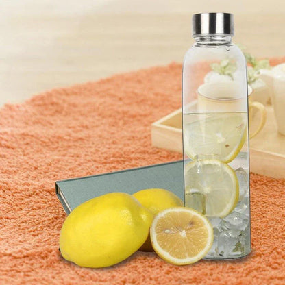 Premium minimalist glass sports water bottle in a variety of sizes and colours, designed for sustainable and stylish hydration