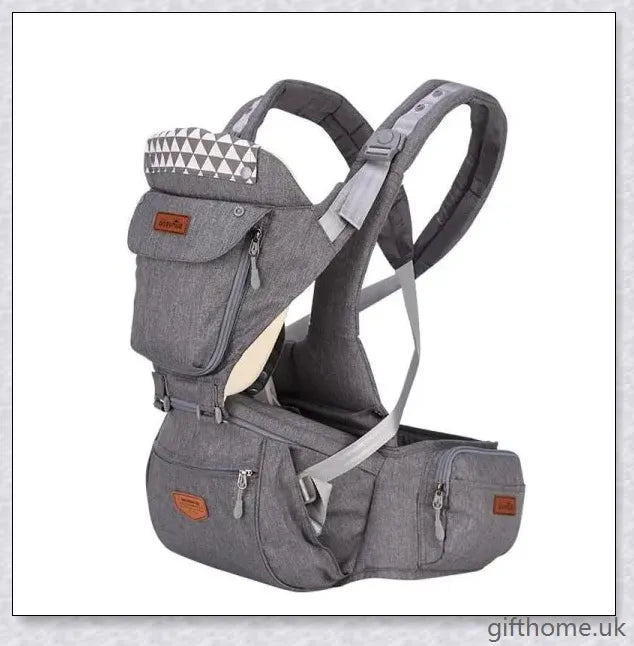 Ergonomic front-facing baby carrier with padded waist strap, lumbar support, and versatile wearing options for comfortable, secure travel with your little one.