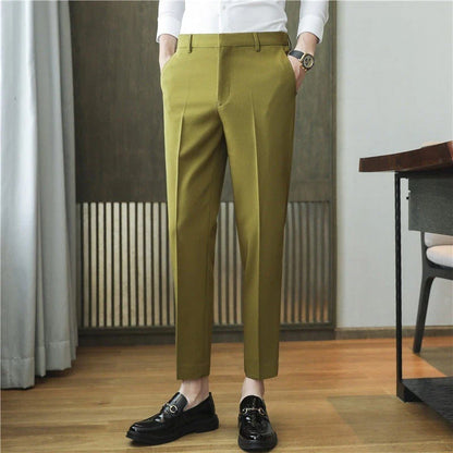 Premium men's suit trousers in a variety of colours, featuring a subtle textured drape and exceptional stretch for all-day comfort and style.