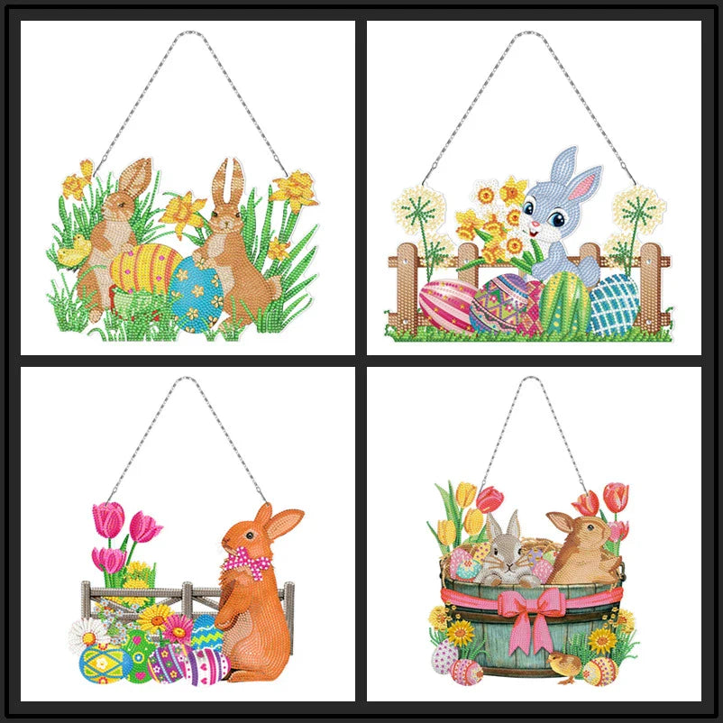 Premium PVC Easter bunny decorative hanging wall art for DIY diamond painting