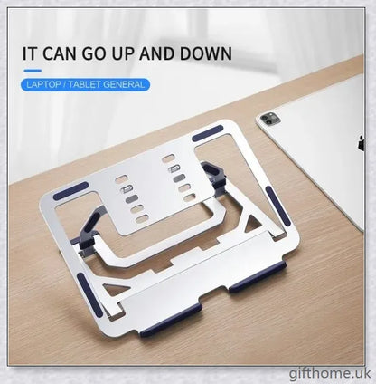 Adjustable aluminium laptop desk holder with cooling support and silicone anti-skid pads for secure placement