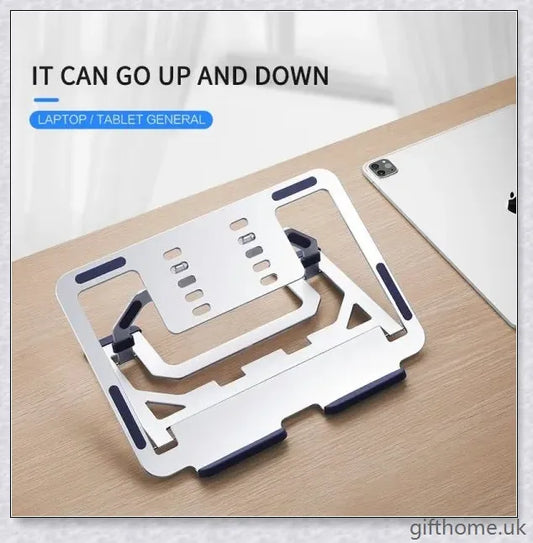 Adjustable aluminium laptop desk holder with cooling support and silicone anti-skid pads for secure placement