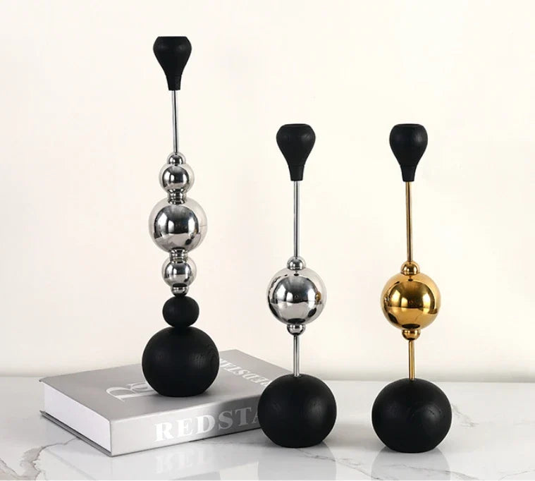 Elegant stainless steel and wooden candlestick set with a captivating design that creates a soothing ambience in any living space