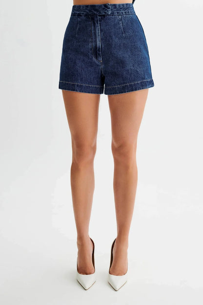 Trendha Denim Summer Set - Sleeveless Button-up Top and High-Waisted Shorts for Women