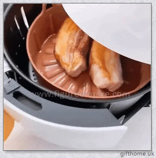 Premium silicone air fryer pot in brown and grey colours, suitable for various air frying and cooking tasks