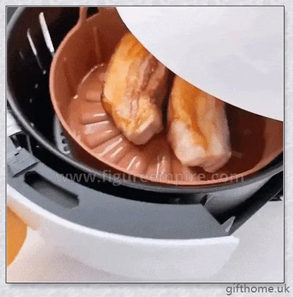 Premium silicone air fryer pot in brown and grey colours, suitable for various air frying and cooking tasks