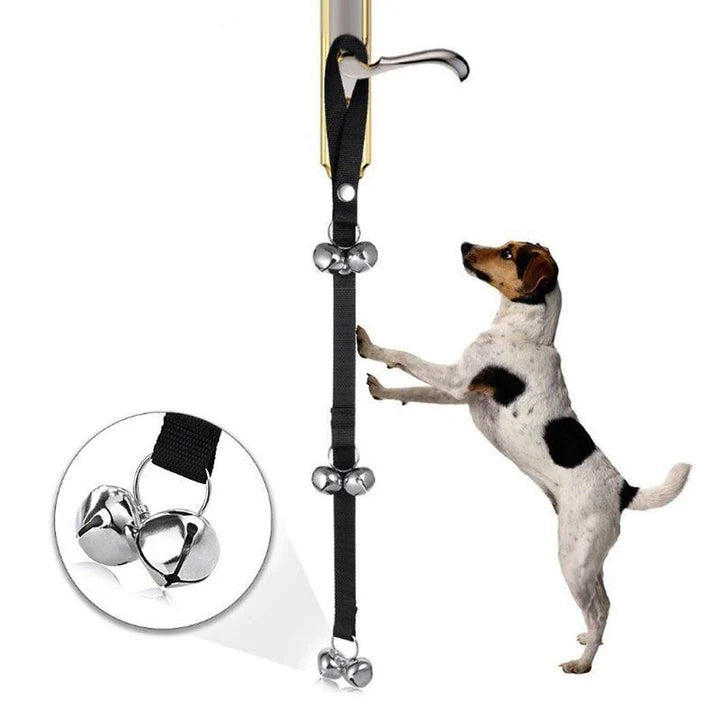 A durable dog training doorbell made of nylon and metal bells, designed to help teach your pet new skills and improve communication.