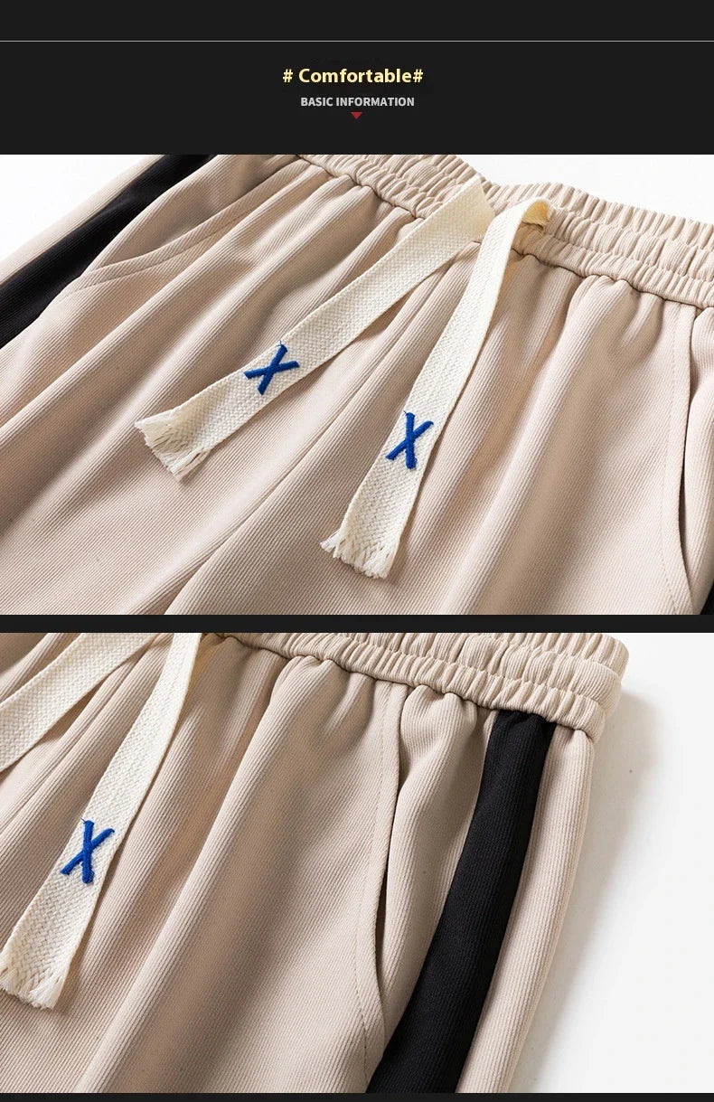 Comfortable striped straight-leg casual trousers in various colours and sizes