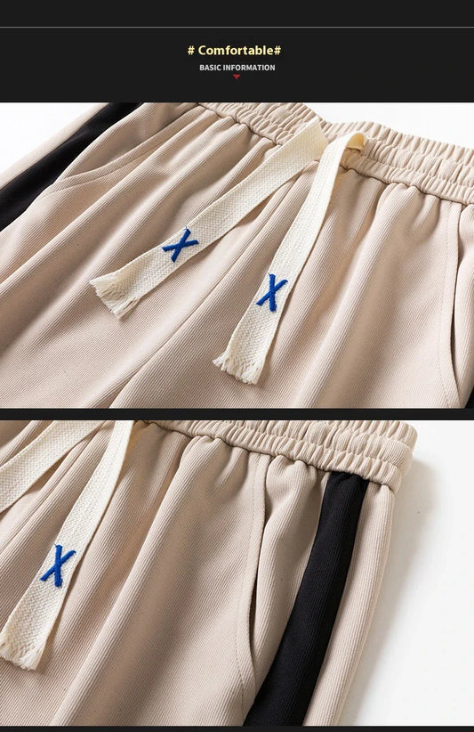 Comfortable striped straight-leg casual trousers in various colours and sizes