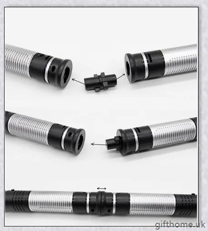 Premium dual-bladed lightsaber with sleek silver hilt, vibrant light modes, and sound effects for authentic Star Wars gameplay