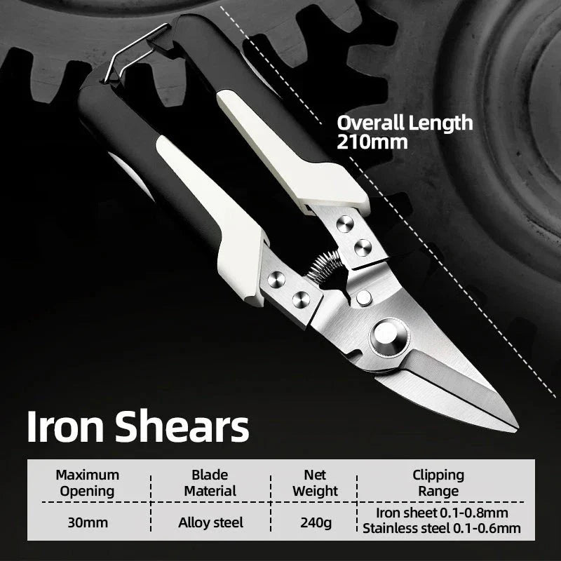 Premium Multi-Directional Metal Sheet Cutting Scissors with stainless steel blades and ergonomic rubber handle