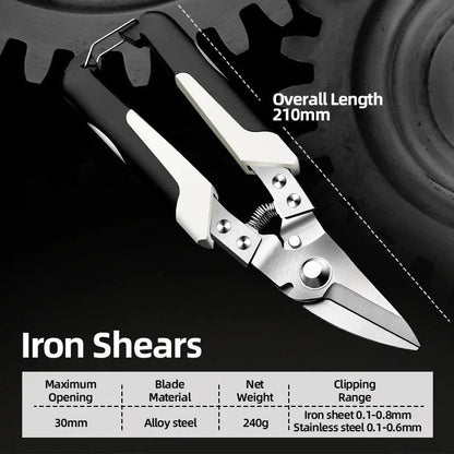 Premium Multi-Directional Metal Sheet Cutting Scissors with stainless steel blades and ergonomic rubber handle