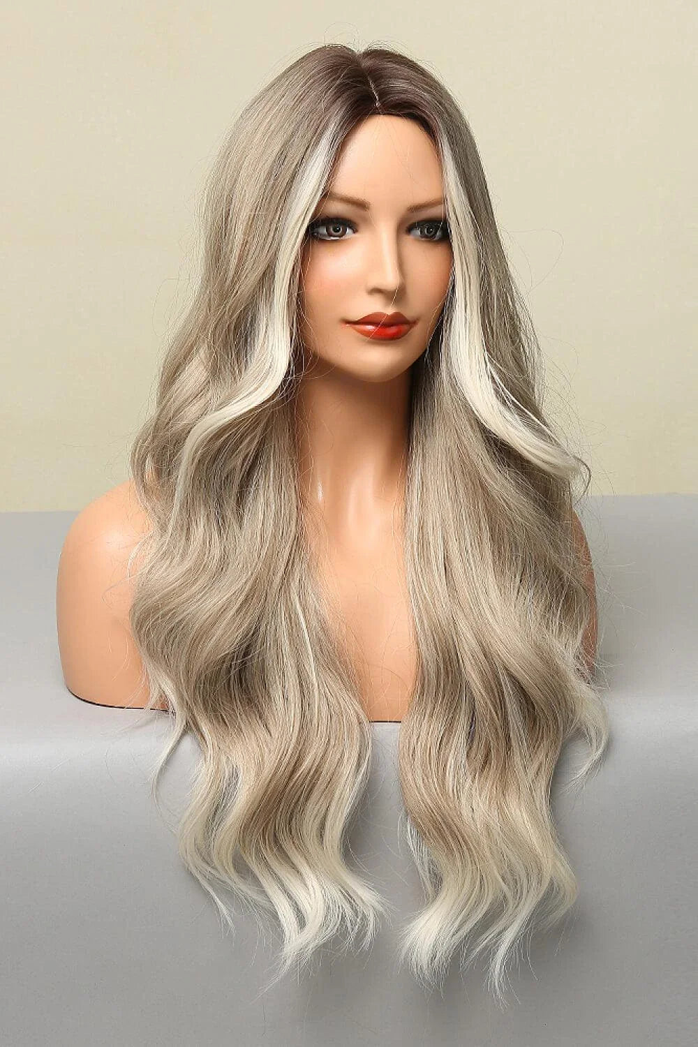 Trendha's premium 26-inch full-machine long wave wig in a vibrant silver/gray colour, showcasing a luxurious, natural-looking wave texture.